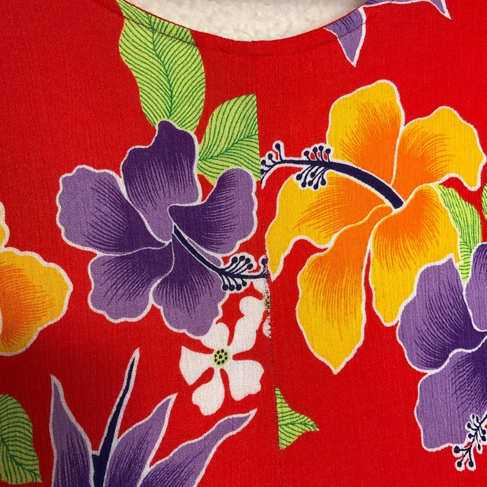 vtg PINEAPPLE MOON One Size Hawaiian Theme Maxi Dress Floral Sleeveless Red + - Picture 5 of 6